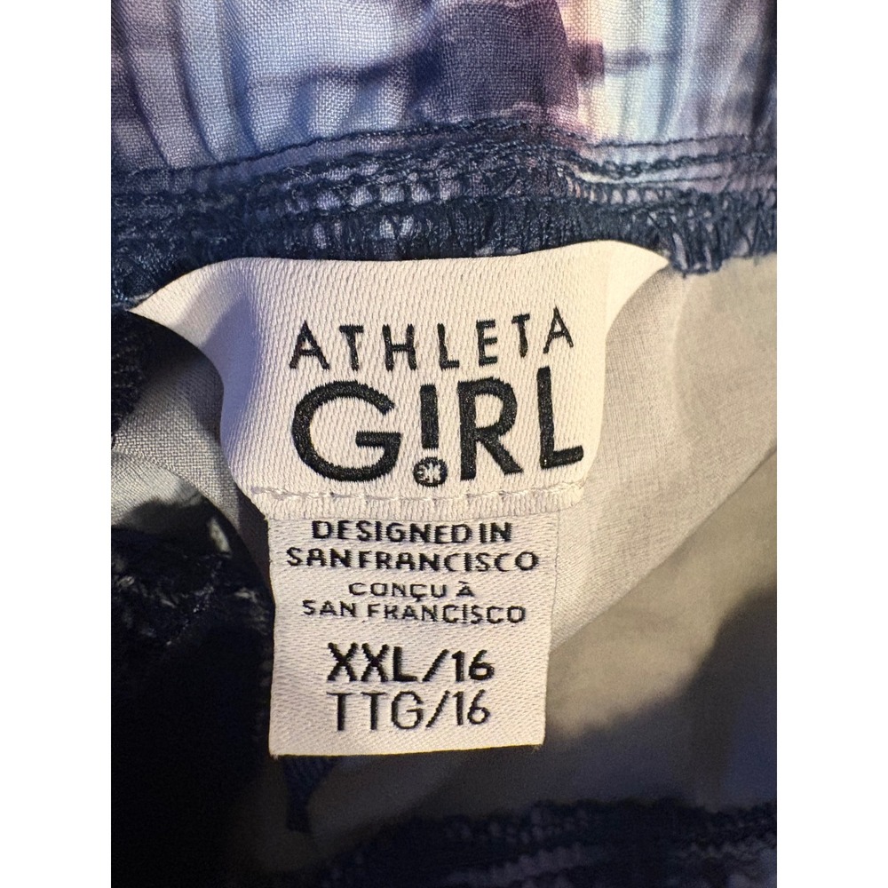 Athleta Girl Tie Dye Active Shorts Blue Purple XXL 16 Zipper Pockets Kids Gym - Picture 4 of 5